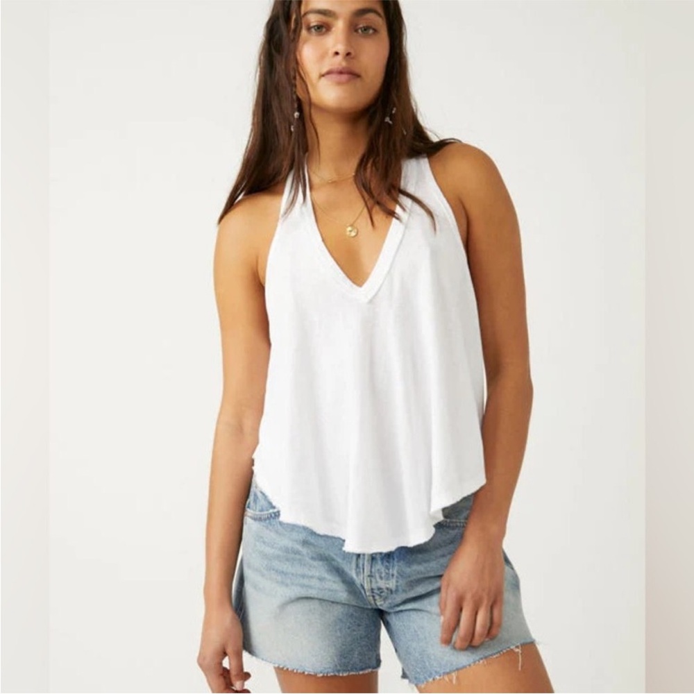We The Free People Women's Racerback Halter Karri Swing Tank Top Ivory White New